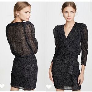 BA&SH Celia Puff-Sleeve Flocked Mini Dress. Size 3- US size 8